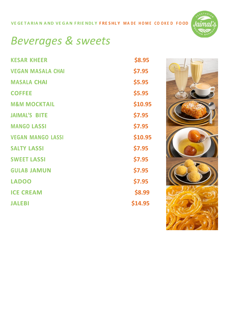 Menu, Pure Vegetarian Jaimal's Bhojan Bhandar