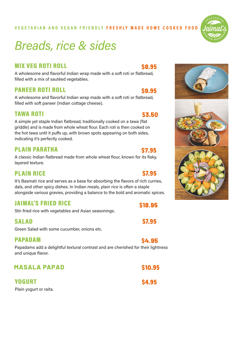 Menu, Pure Vegetarian Jaimal's Bhojan Bhandar