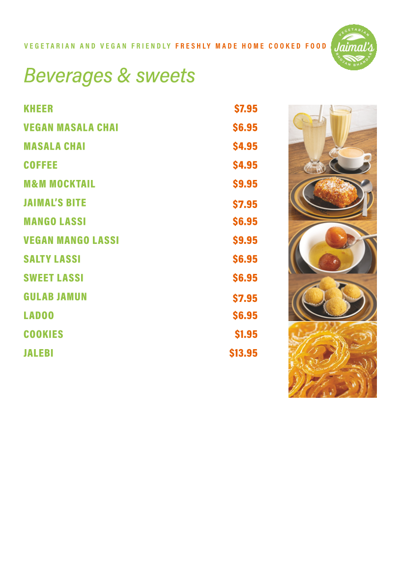 Menu, Pure Vegetarian Jaimal's Bhojan Bhandar