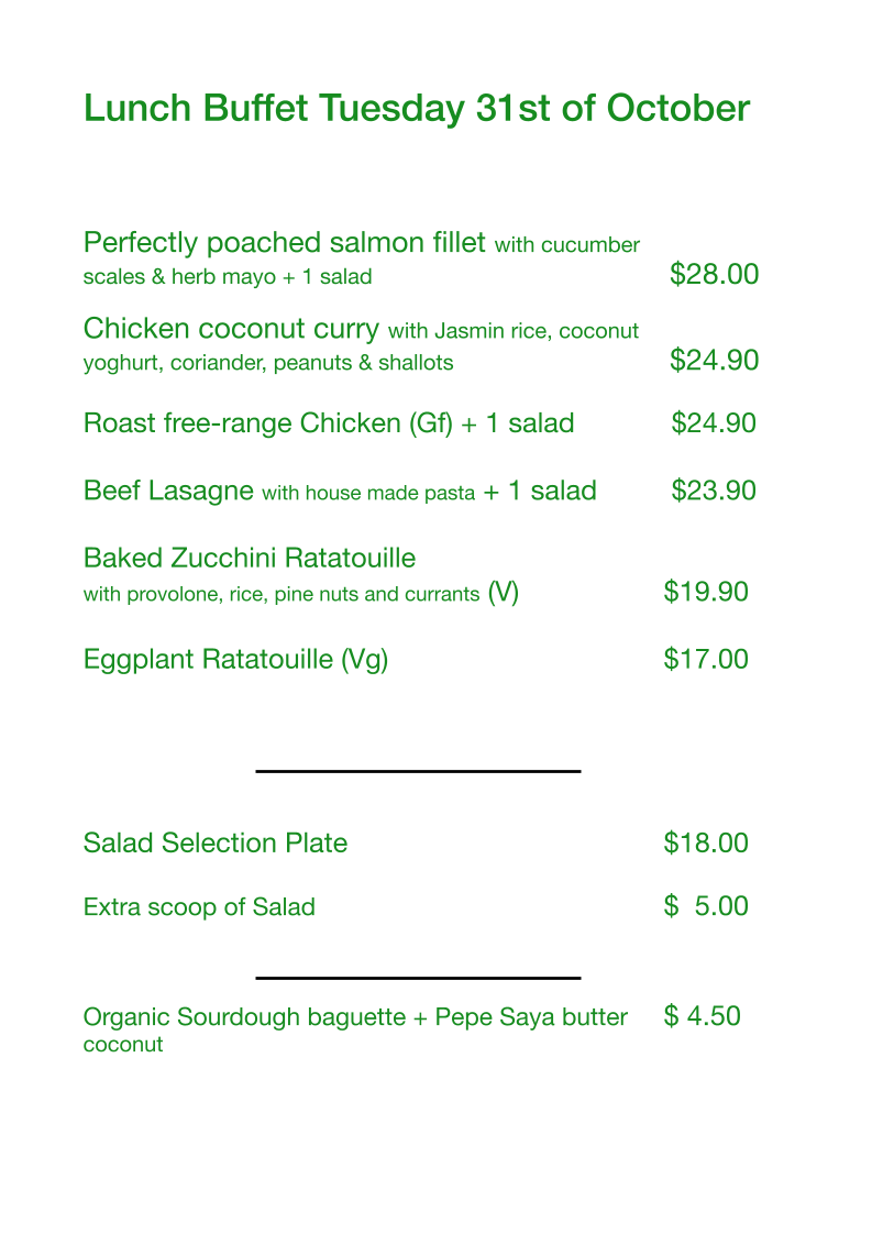 Menu, Hydeaway Cafe