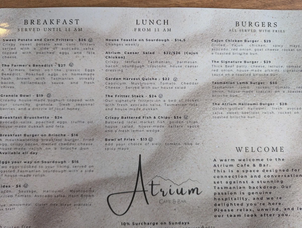 Menu, The Atrium Cafe & Bar