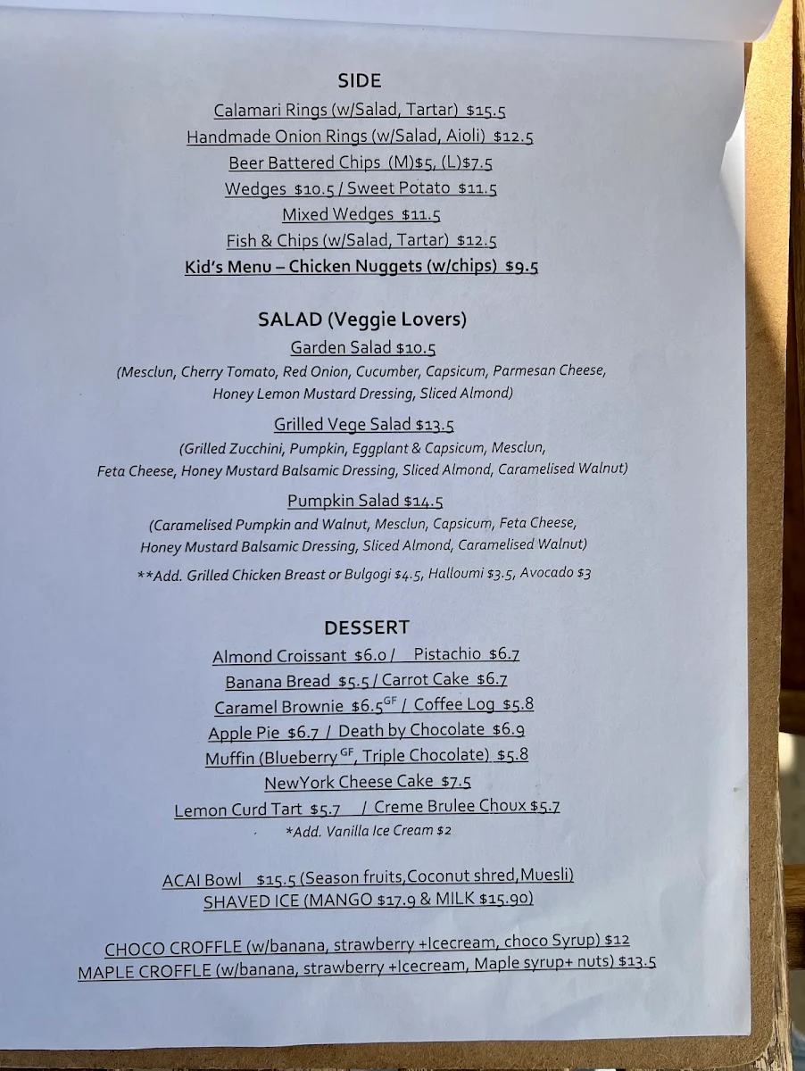 Menu, Dabang Coffee House