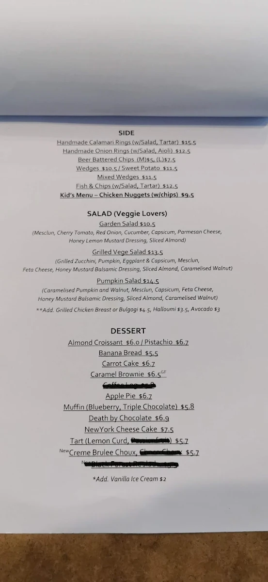 Menu, Dabang Coffee House