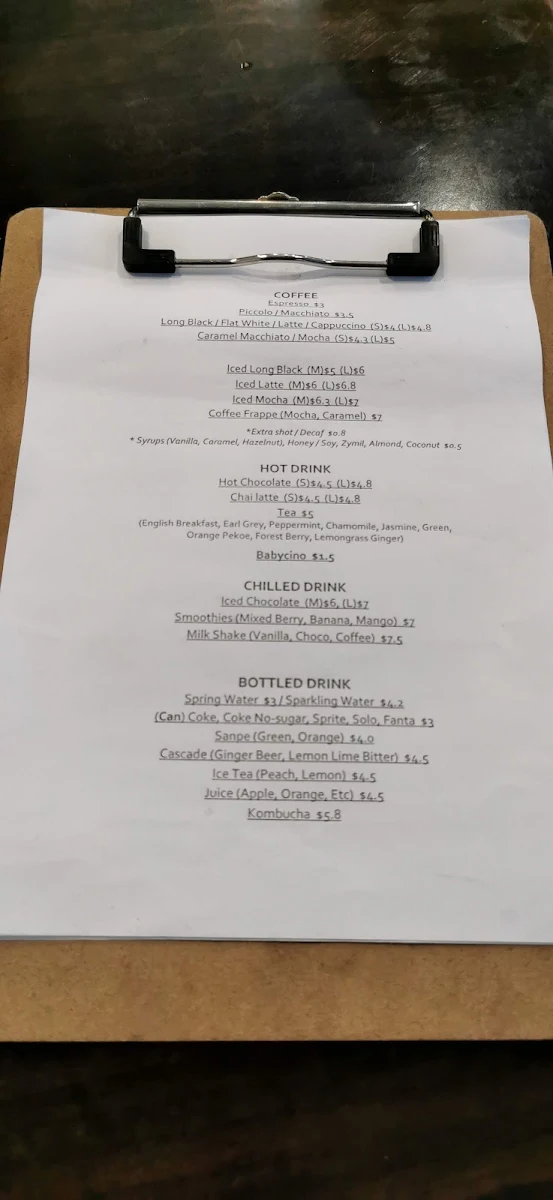 Menu, Dabang Coffee House
