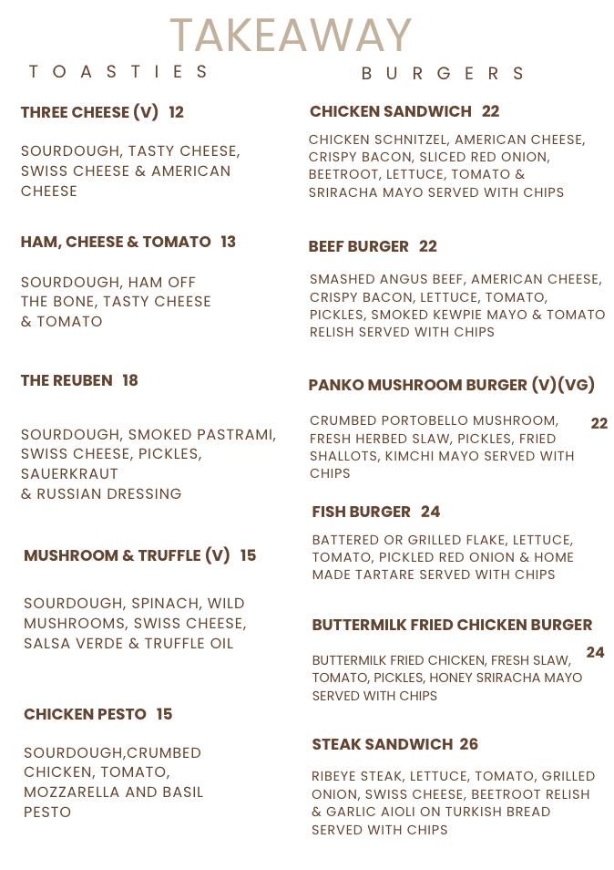 Menu, Cottosloe
