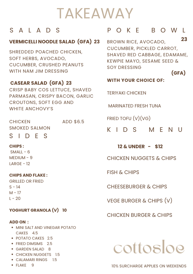 Menu, Cottosloe