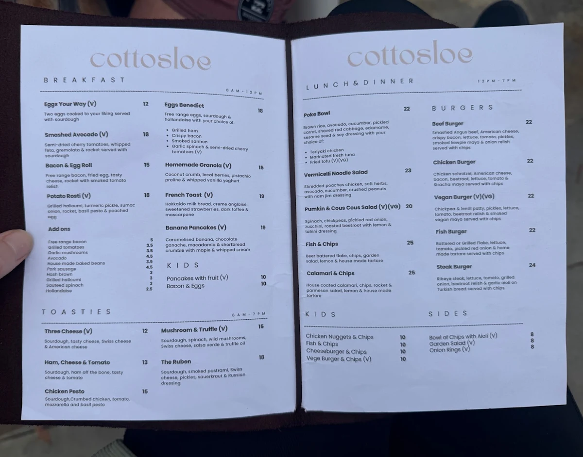 Menu, Cottosloe