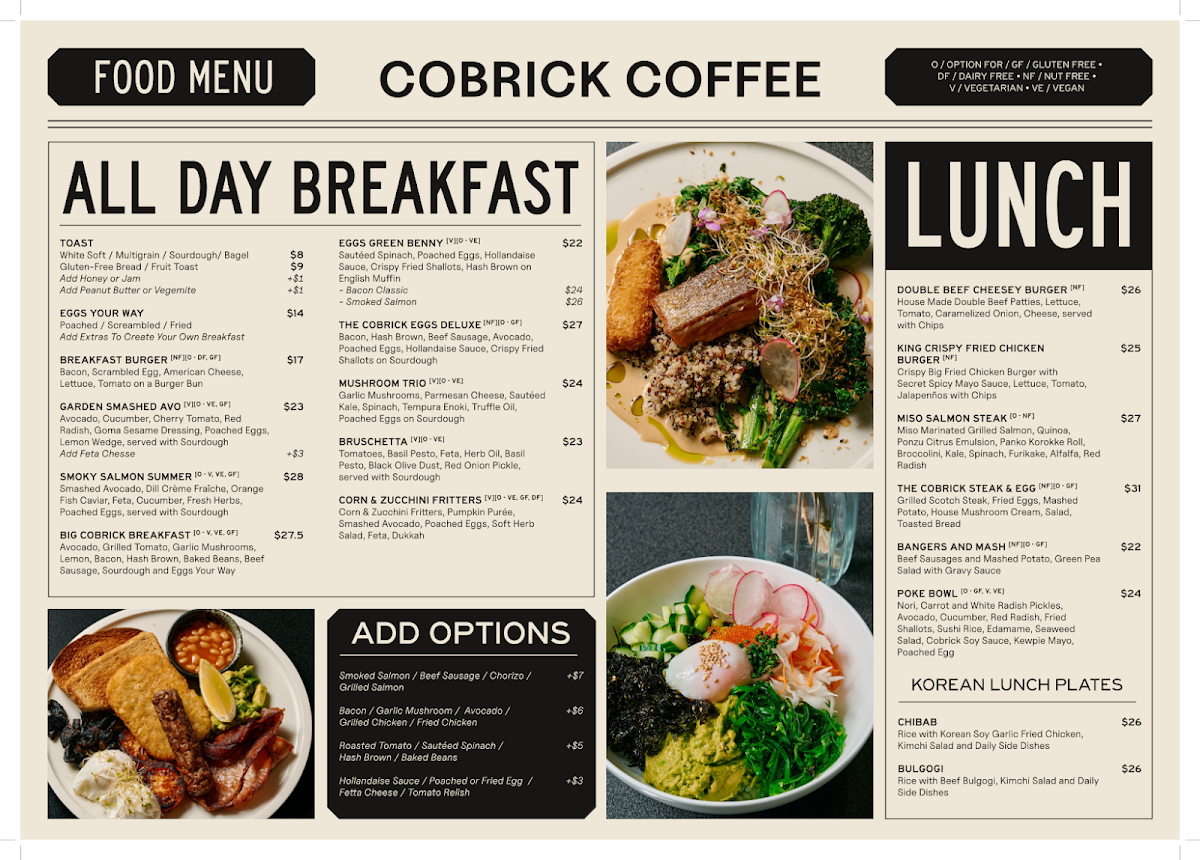Menu, Cobrick Coffee