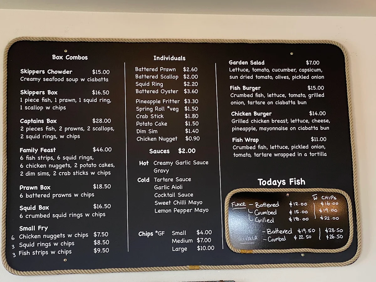 Menu, Skippers Fish Shop