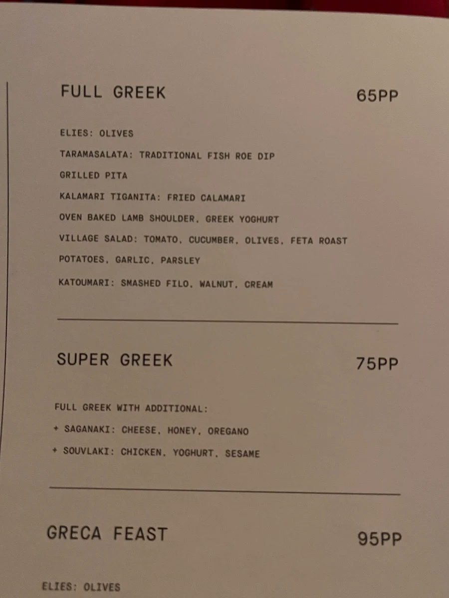 Menu, GRECA