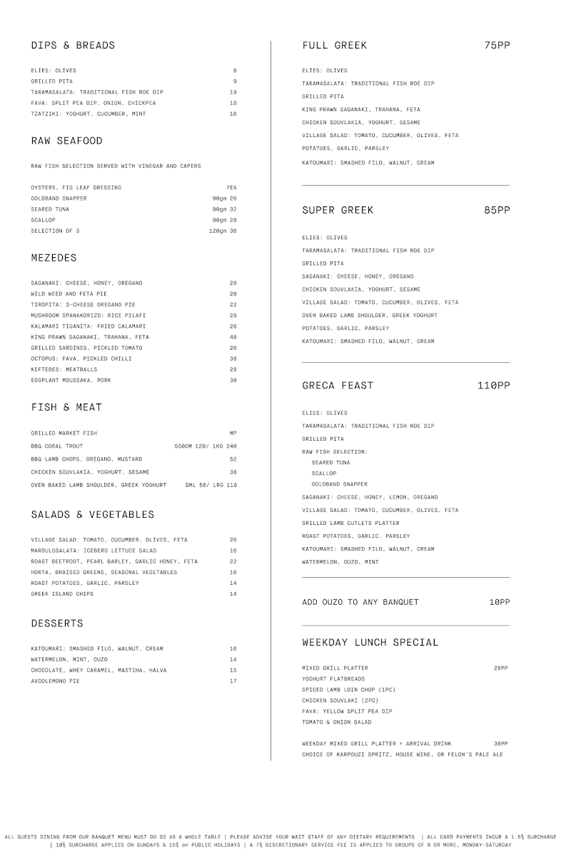 Menu, GRECA