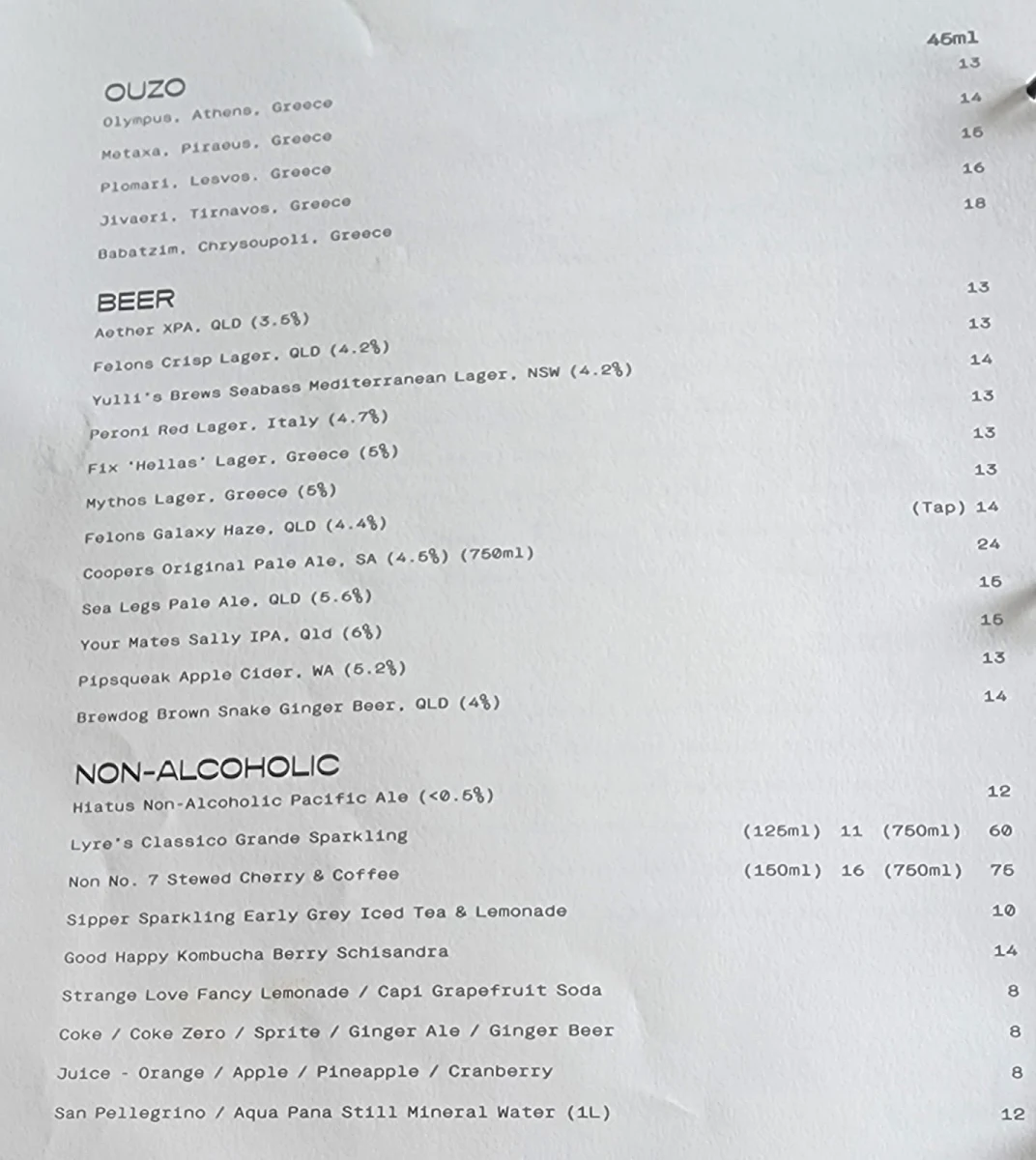 Menu, GRECA