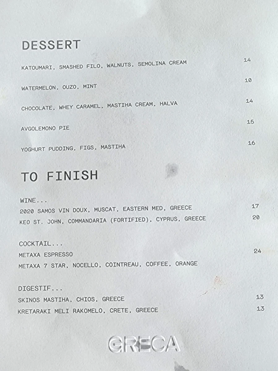 Menu, GRECA