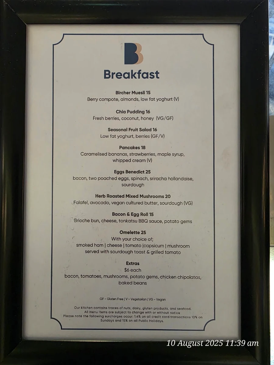 Menu, Boulevard Brasserie