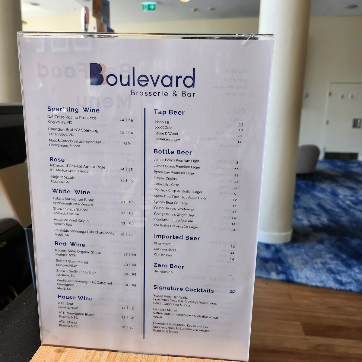 Menu, Boulevard Brasserie