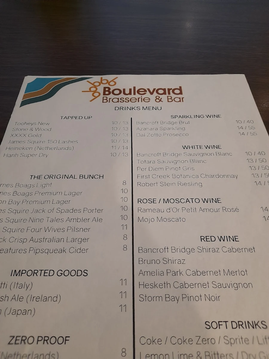 Menu, Boulevard Brasserie