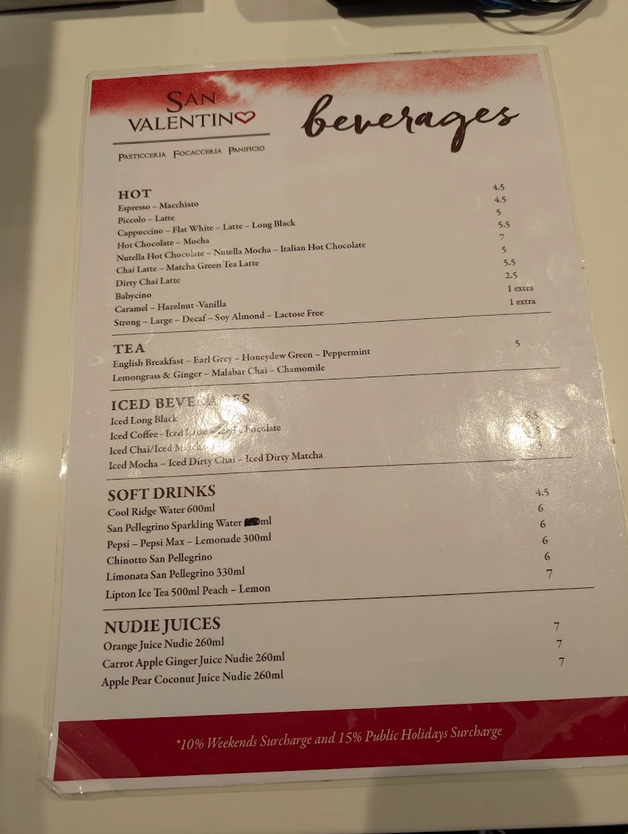 Menu, San Valentino