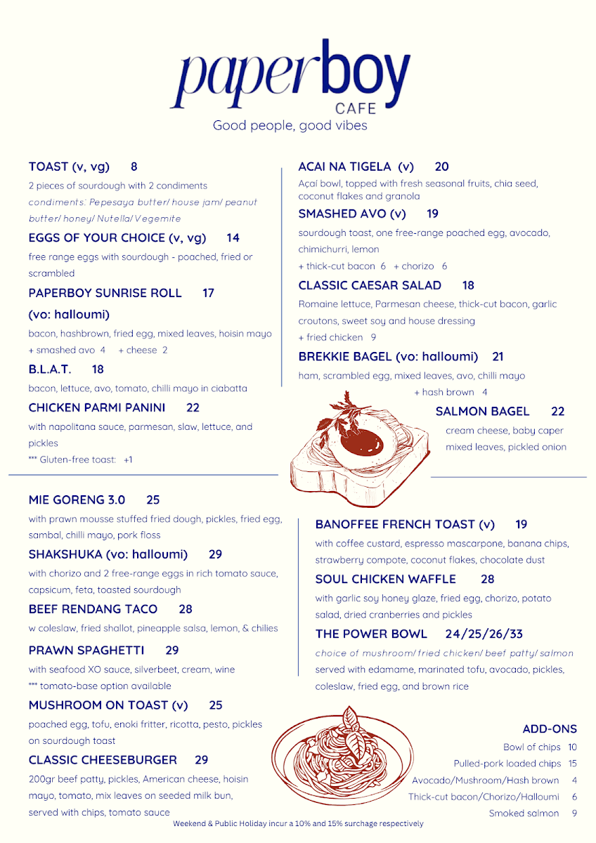 Menu, Paperboy Concord