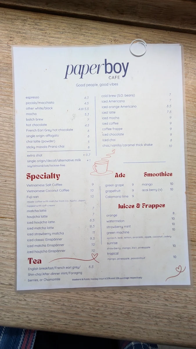 Menu, Paperboy Concord