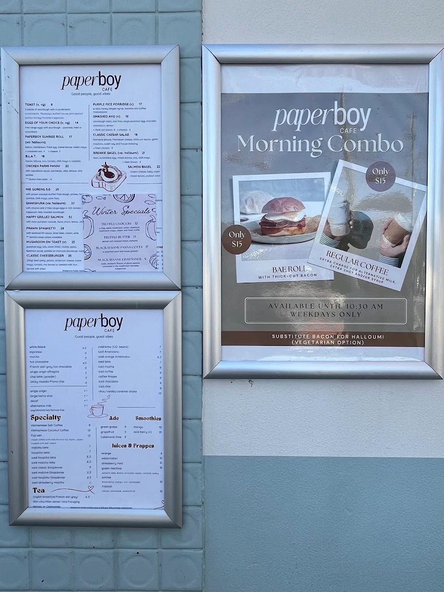 Menu, Paperboy Concord