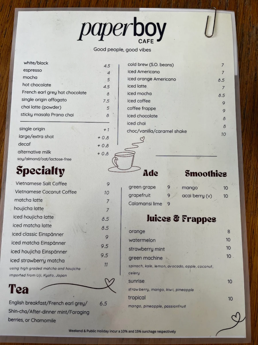 Menu, Paperboy Concord