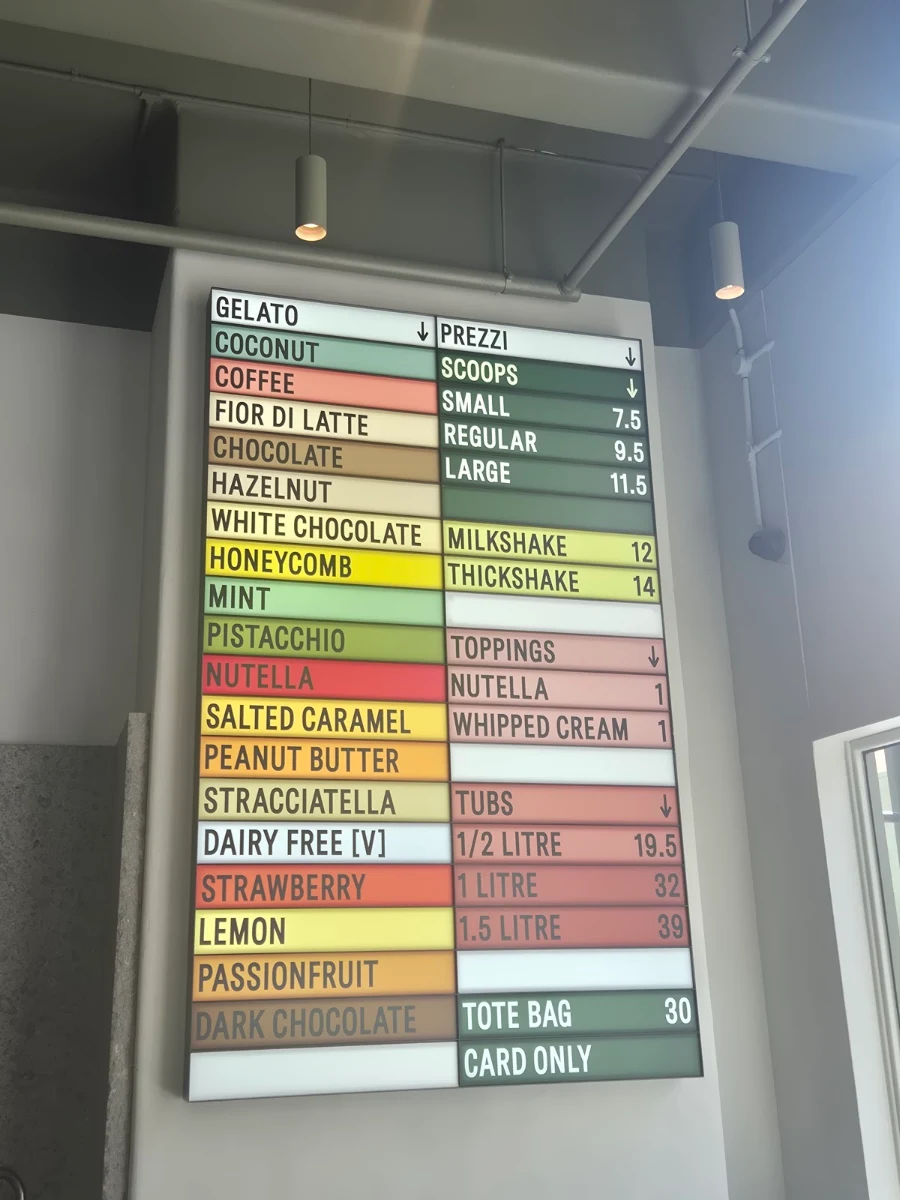 Menu, Piccolina Gelateria