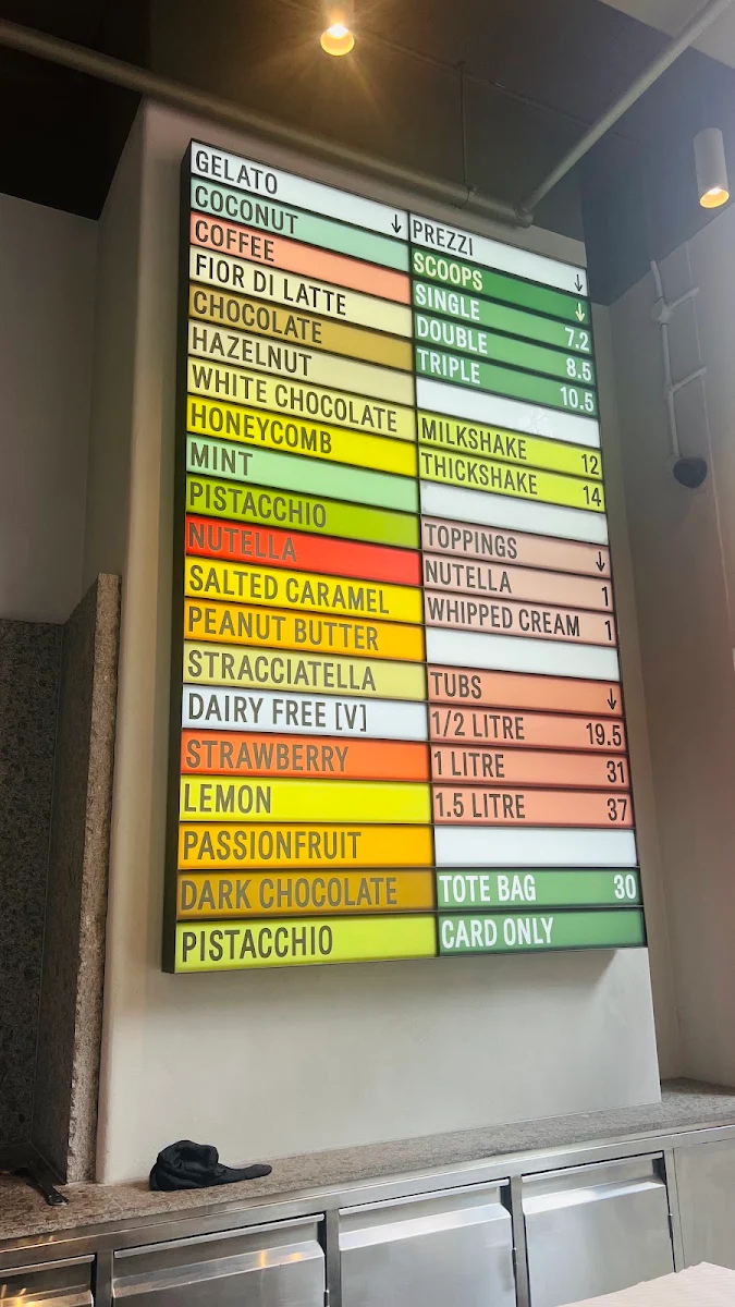 Menu, Piccolina Gelateria