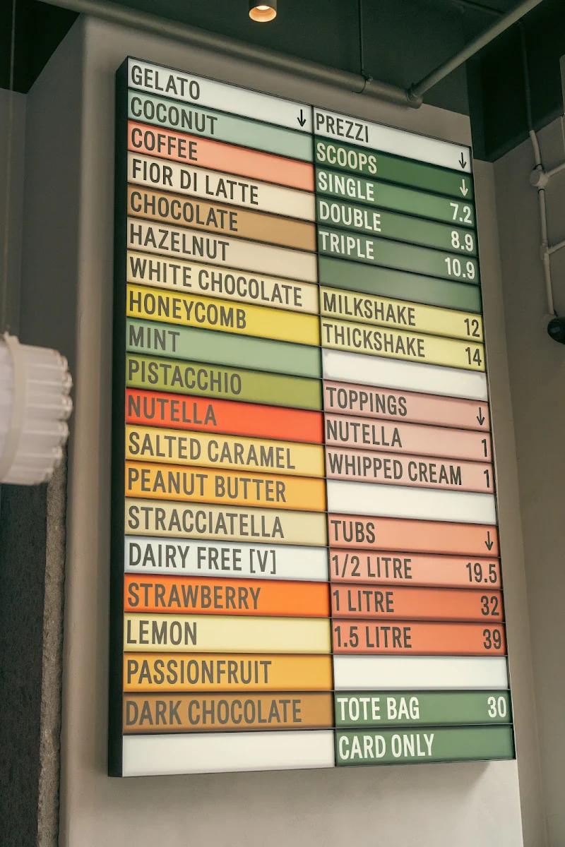 Menu, Piccolina Gelateria