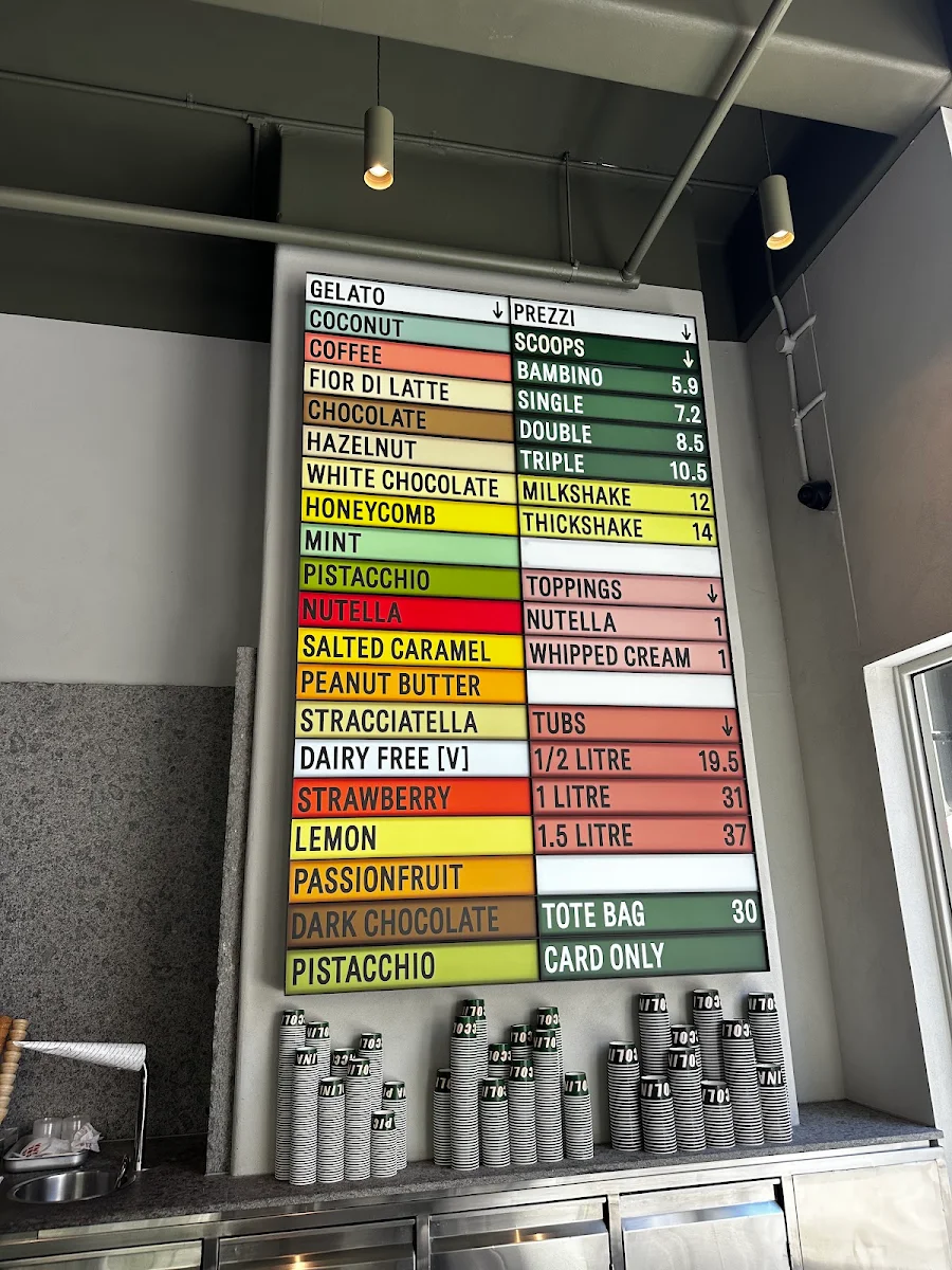 Menu, Piccolina Gelateria