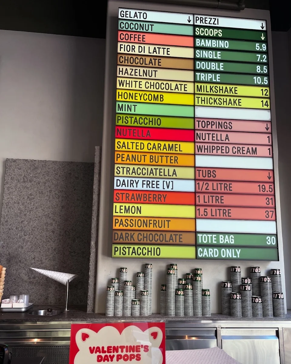 Menu, Piccolina Gelateria