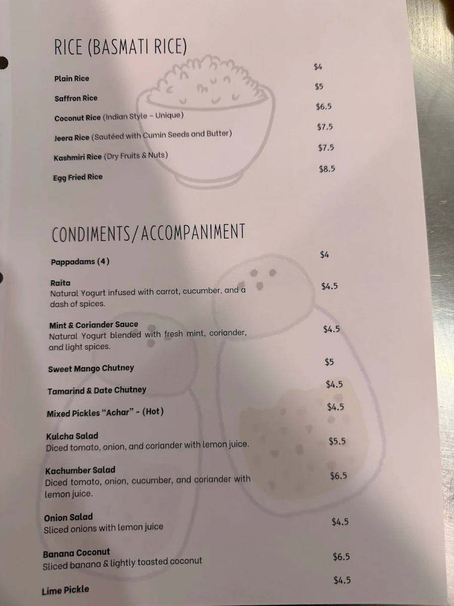 Menu, Krish Indian Southport