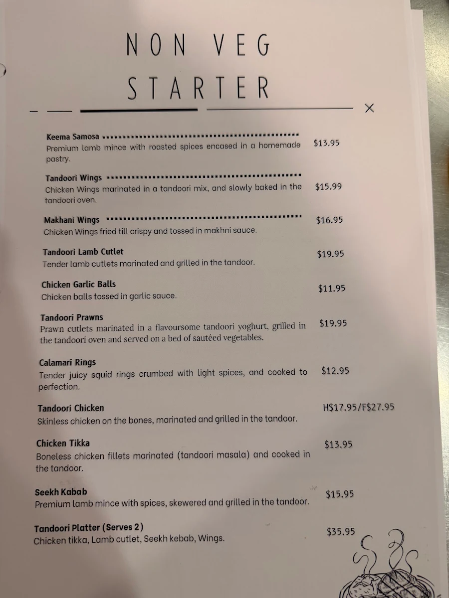 Menu, Krish Indian Southport