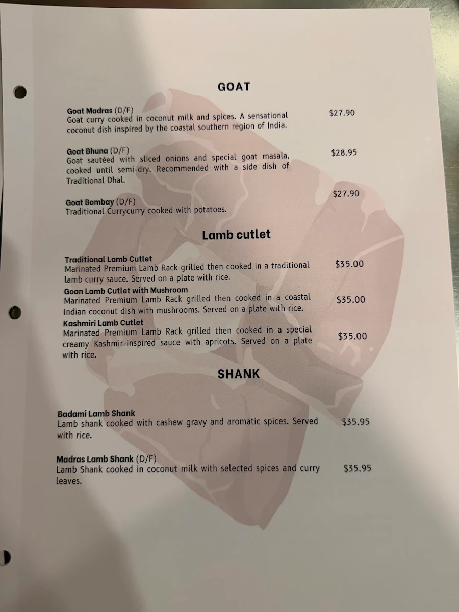 Menu, Krish Indian Southport