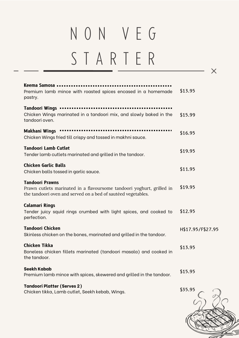Menu, Krish Indian Southport