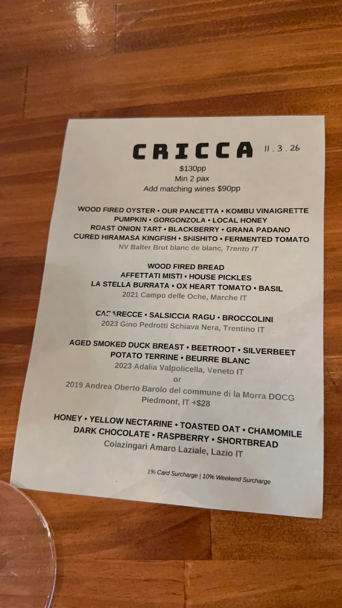 Menu, Cricca