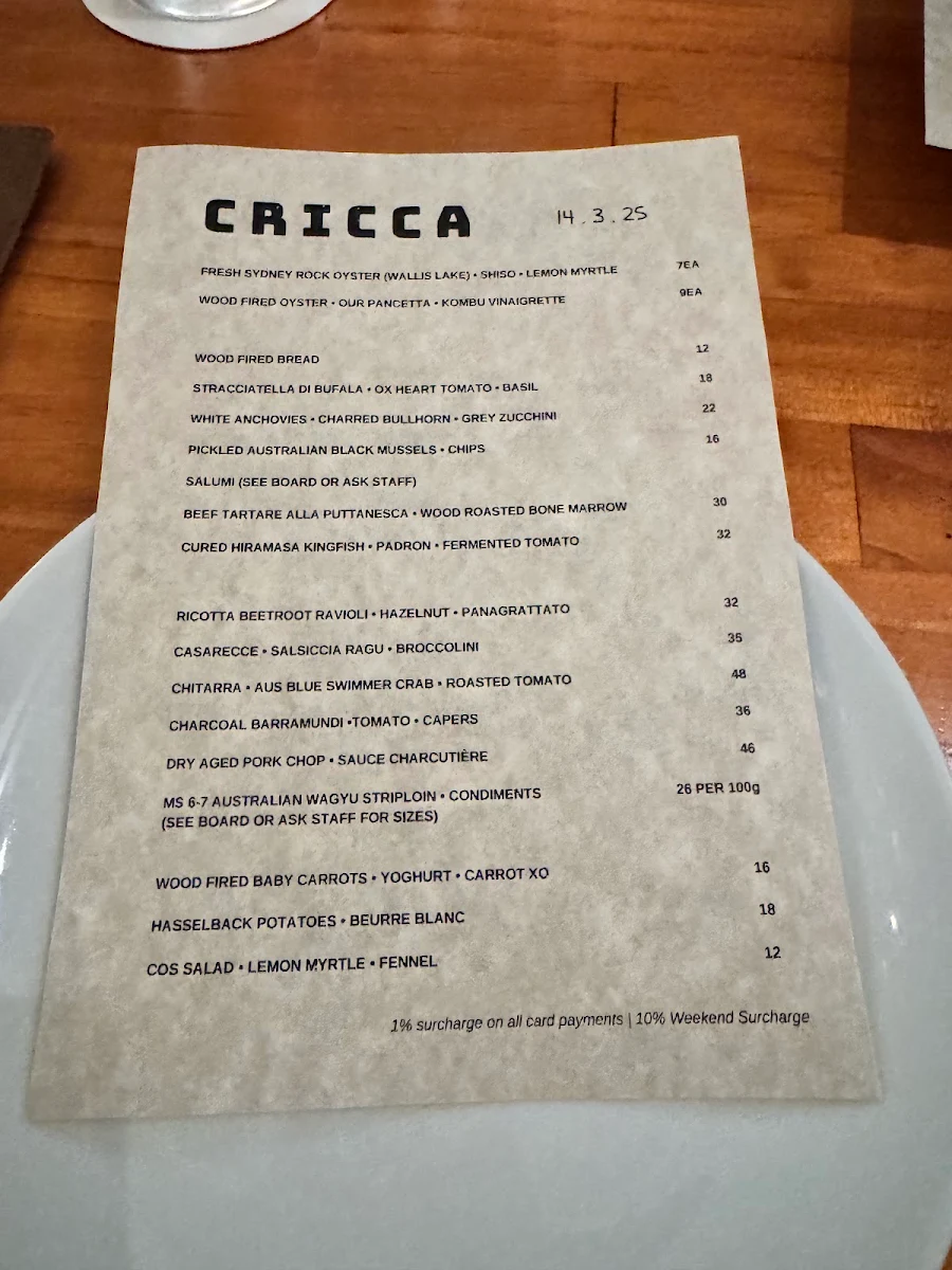 Menu, Cricca