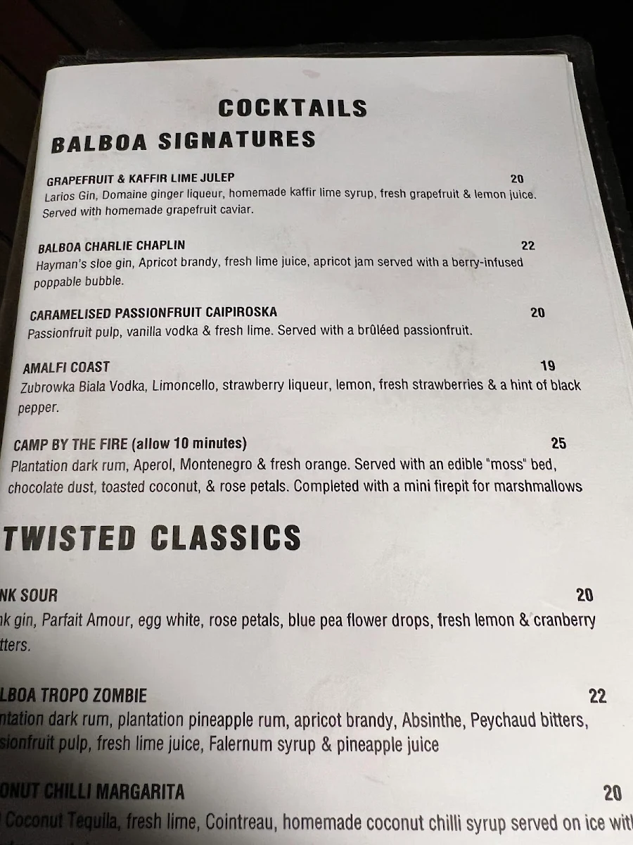 Menu, Balboa Italian Restaurant