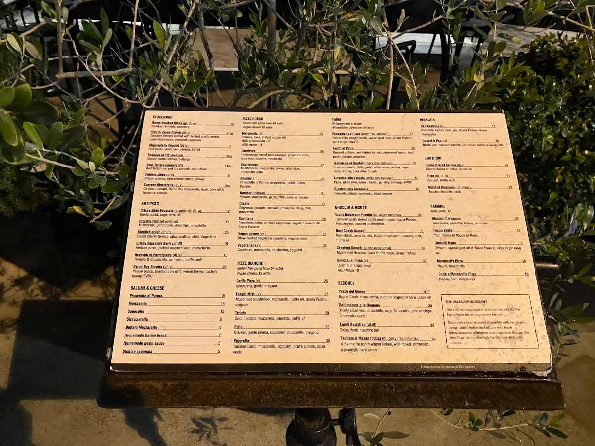Menu, Balboa Italian Restaurant