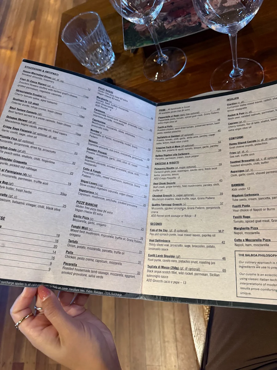 Menu, Balboa Italian Restaurant