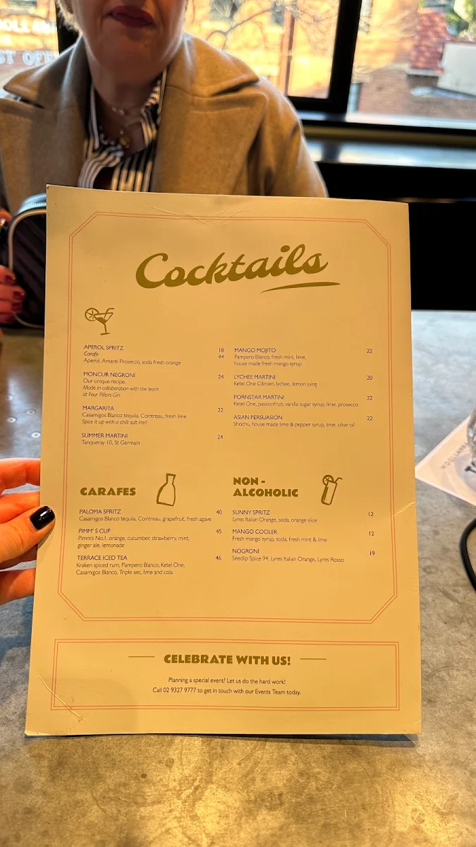 Menu, Woollahra Hotel