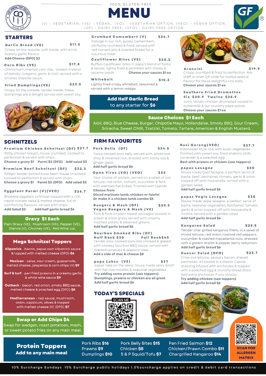 Menu, Port Admiral Hotel
