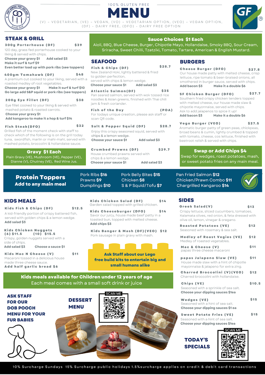 Menu, Port Admiral Hotel