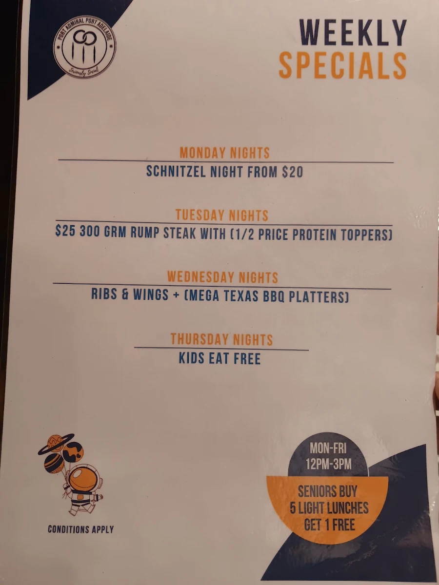 Menu, Port Admiral Hotel