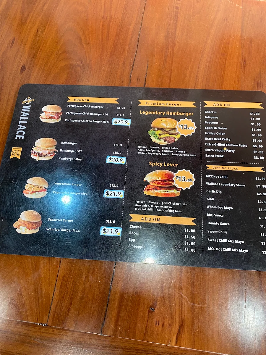 Menu, Wallace Burger