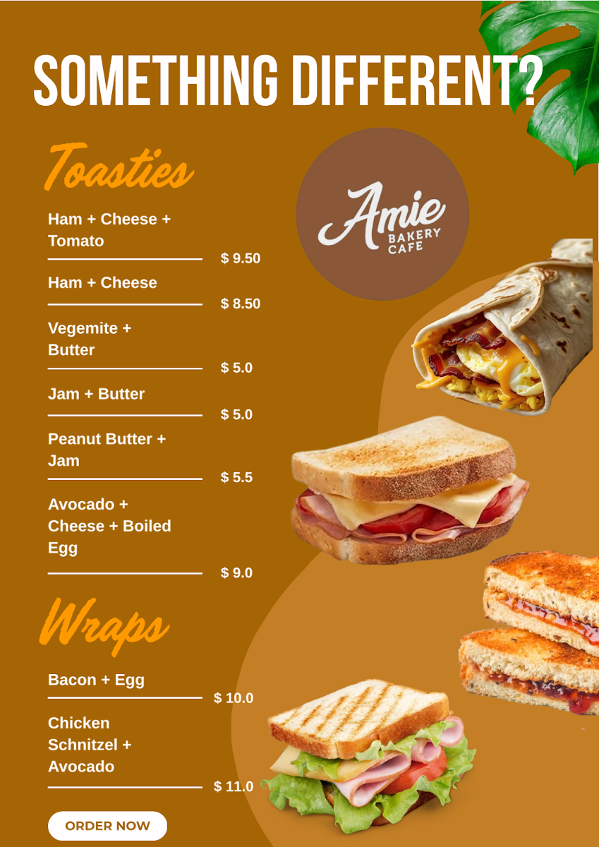 Menu, Amie Bakery Cafe Melbourne University