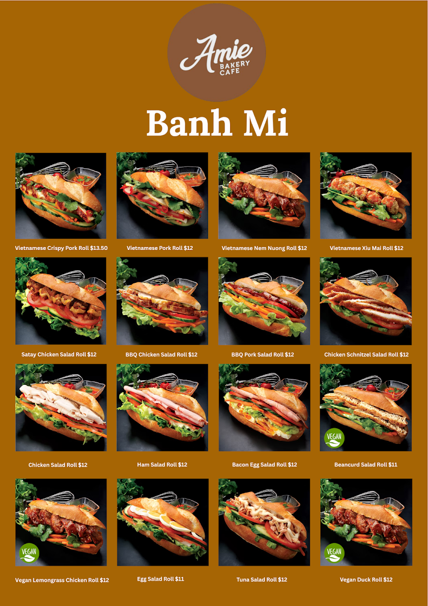 Menu, Amie Bakery Cafe Melbourne University