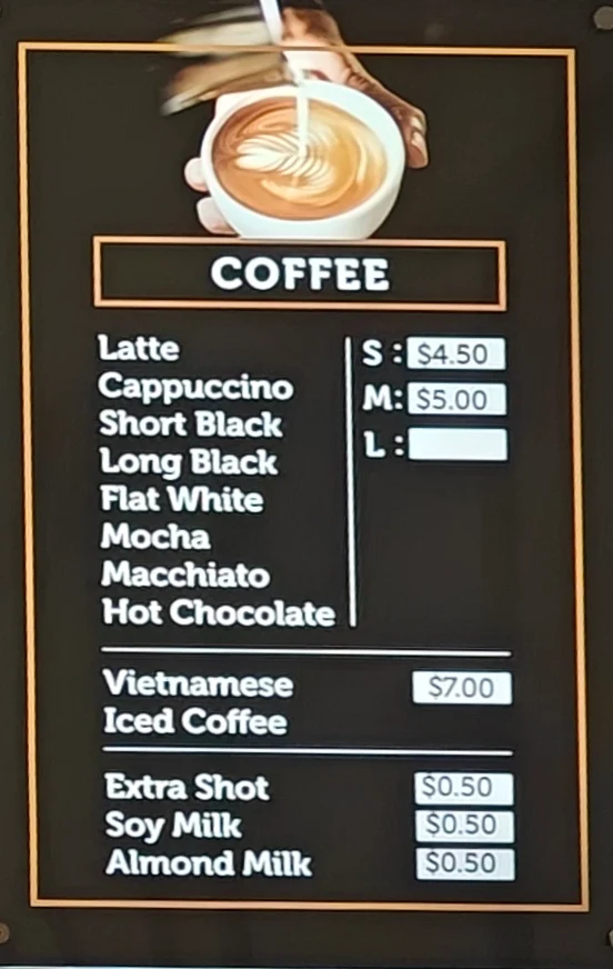 Menu, Amie Bakery Cafe Melbourne University