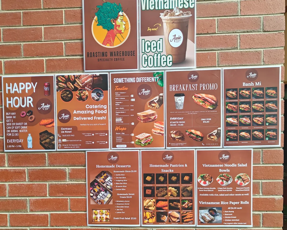Menu, Amie Bakery Cafe Melbourne University