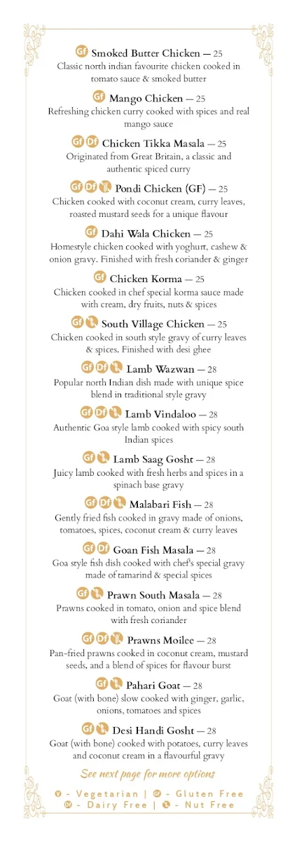 Menu, Indian Room Brisbane