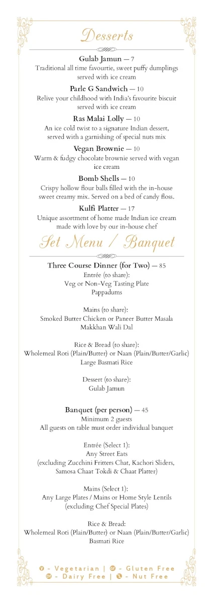 Menu, Indian Room Brisbane